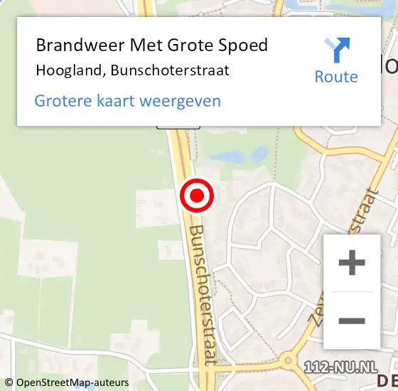 Locatie op kaart van de 112 melding: Brandweer Met Grote Spoed Naar Hoogland, Bunschoterstraat op 22 september 2019 06:37