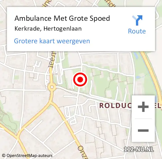 Locatie op kaart van de 112 melding: Ambulance Met Grote Spoed Naar Kerkrade, Hertogenlaan op 22 september 2019 08:11