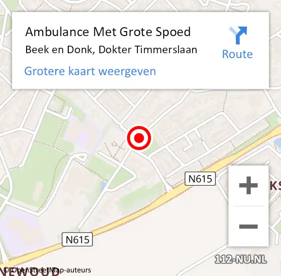 Locatie op kaart van de 112 melding: Ambulance Met Grote Spoed Naar Beek en Donk, Dokter Timmerslaan op 22 september 2019 09:00