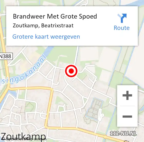 Locatie op kaart van de 112 melding: Brandweer Met Grote Spoed Naar Zoutkamp, Beatrixstraat op 22 september 2019 09:03