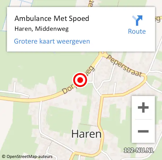 Locatie op kaart van de 112 melding: Ambulance Met Spoed Naar Haren, Middenweg op 22 september 2019 10:45