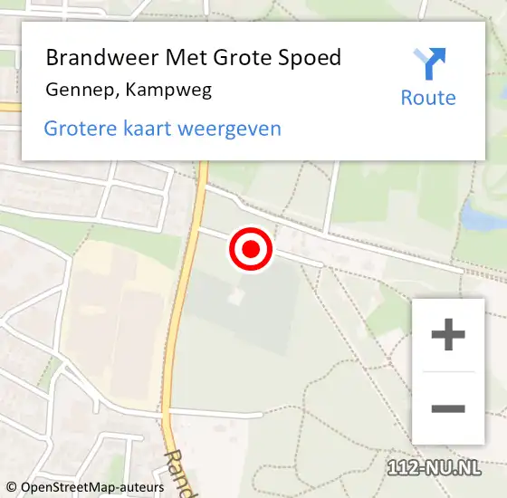 Locatie op kaart van de 112 melding: Brandweer Met Grote Spoed Naar Gennep, Kampweg op 22 september 2019 12:50