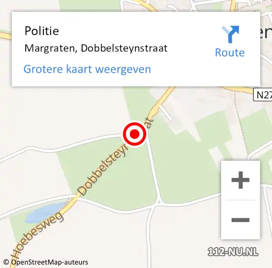 Locatie op kaart van de 112 melding: Politie Margraten, Dobbelsteynstraat op 22 september 2019 13:41