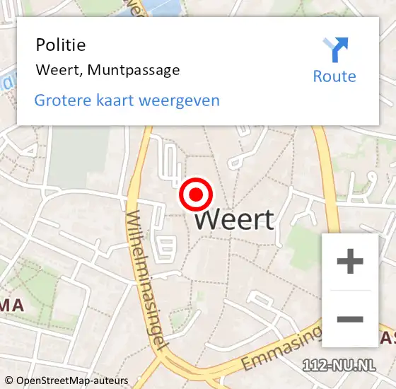 Locatie op kaart van de 112 melding: Politie Weert, Muntpassage op 22 september 2019 13:52