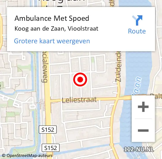 Locatie op kaart van de 112 melding: Ambulance Met Spoed Naar Koog aan de Zaan, Vioolstraat op 22 september 2019 14:25