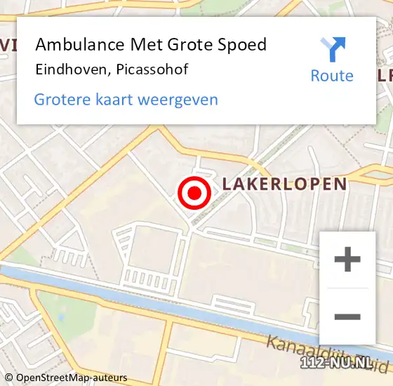 Locatie op kaart van de 112 melding: Ambulance Met Grote Spoed Naar Eindhoven, Picassohof op 22 september 2019 15:37