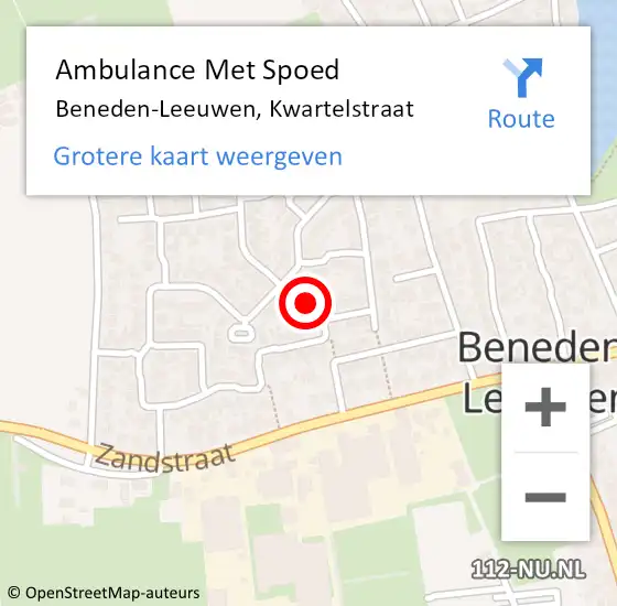 Locatie op kaart van de 112 melding: Ambulance Met Spoed Naar Beneden-Leeuwen, Kwartelstraat op 22 september 2019 16:03