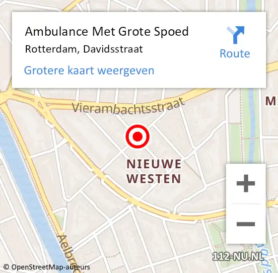 Locatie op kaart van de 112 melding: Ambulance Met Grote Spoed Naar Rotterdam, Davidsstraat op 22 september 2019 16:07