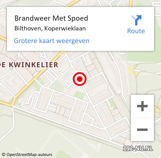 Locatie op kaart van de 112 melding: Brandweer Met Spoed Naar Bilthoven, Koperwieklaan op 22 september 2019 17:34