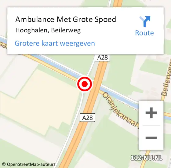 Locatie op kaart van de 112 melding: Ambulance Met Grote Spoed Naar Hooghalen, Beilerweg op 22 september 2019 17:49