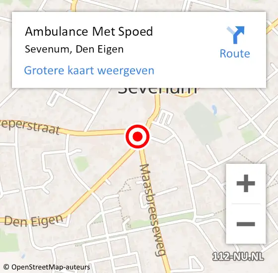 Locatie op kaart van de 112 melding: Ambulance Met Spoed Naar Sevenum, Den Eigen op 14 april 2014 15:52