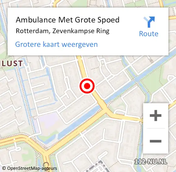 Locatie op kaart van de 112 melding: Ambulance Met Grote Spoed Naar Rotterdam, Zevenkampse Ring op 22 september 2019 20:08