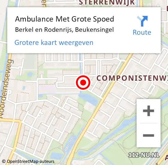 Locatie op kaart van de 112 melding: Ambulance Met Grote Spoed Naar Berkel en Rodenrijs, Beukensingel op 22 september 2019 20:26