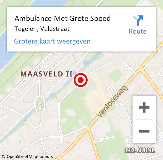 Locatie op kaart van de 112 melding: Ambulance Met Grote Spoed Naar Tegelen, Veldstraat op 22 september 2019 21:42