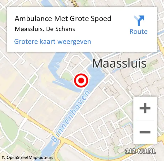 Locatie op kaart van de 112 melding: Ambulance Met Grote Spoed Naar Maassluis, De Schans op 22 september 2019 21:56