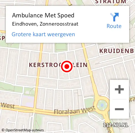 Locatie op kaart van de 112 melding: Ambulance Met Spoed Naar Eindhoven, Zonneroosstraat op 22 september 2019 22:01