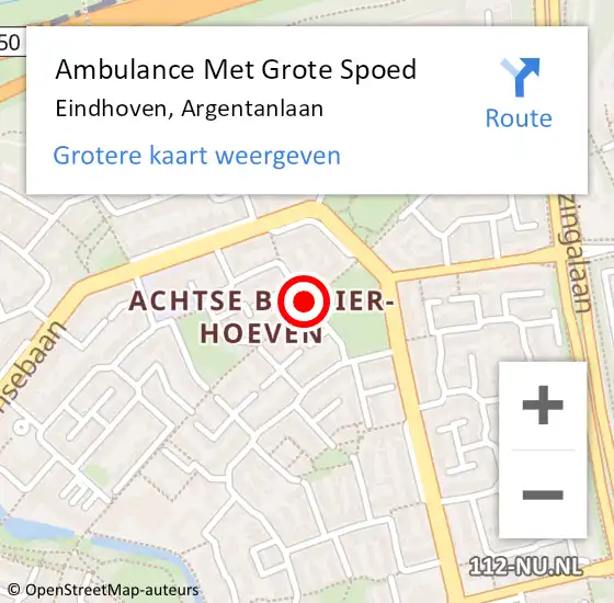 Locatie op kaart van de 112 melding: Ambulance Met Grote Spoed Naar Eindhoven, Argentanlaan op 22 september 2019 22:04