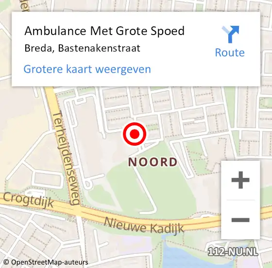 Locatie op kaart van de 112 melding: Ambulance Met Grote Spoed Naar Breda, Bastenakenstraat op 22 september 2019 22:06