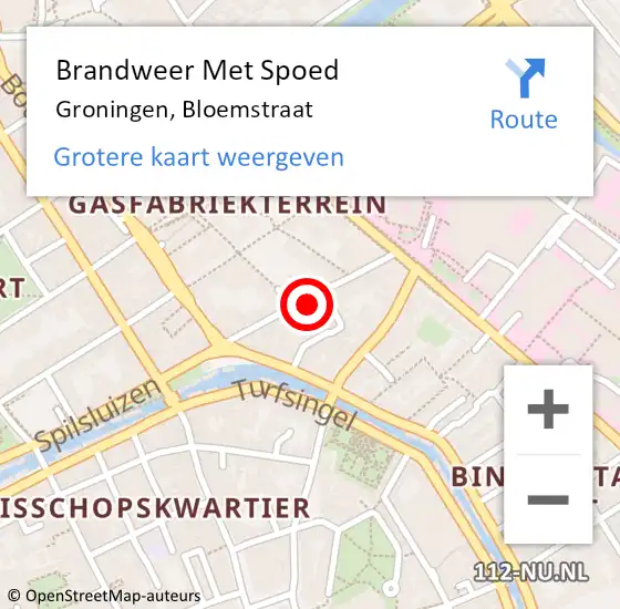 Locatie op kaart van de 112 melding: Brandweer Met Spoed Naar Groningen, Bloemstraat op 22 september 2019 22:12