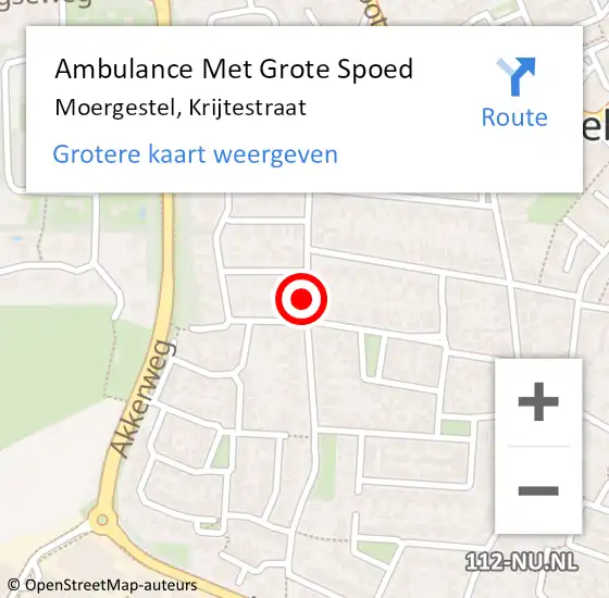 Locatie op kaart van de 112 melding: Ambulance Met Grote Spoed Naar Moergestel, Krijtestraat op 22 september 2019 23:28