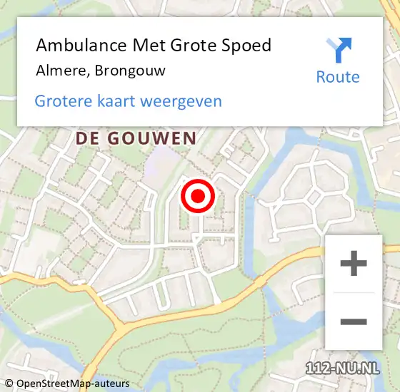 Locatie op kaart van de 112 melding: Ambulance Met Grote Spoed Naar Almere, Brongouw op 23 september 2019 00:55