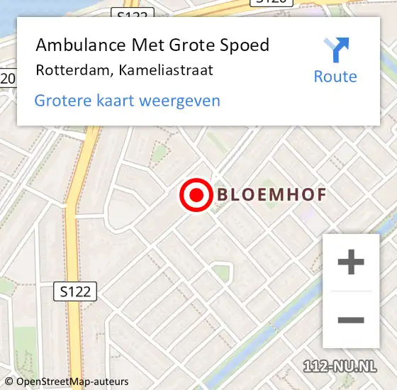 Locatie op kaart van de 112 melding: Ambulance Met Grote Spoed Naar Rotterdam, Kameliastraat op 23 september 2019 02:14