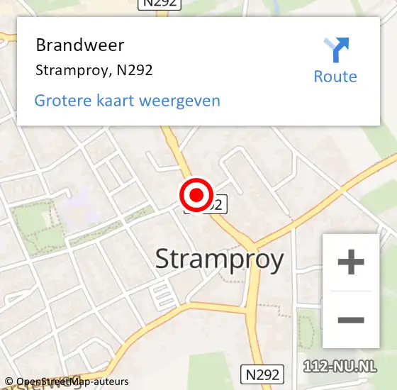Locatie op kaart van de 112 melding: Brandweer Stramproy, N292 op 23 september 2019 05:03