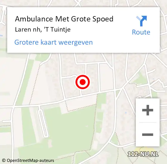 Locatie op kaart van de 112 melding: Ambulance Met Grote Spoed Naar Laren nh, 'T Tuintje op 28 september 2013 18:29