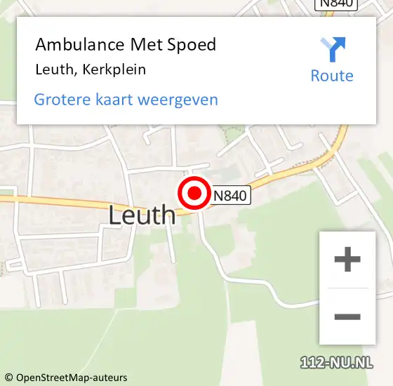 Locatie op kaart van de 112 melding: Ambulance Met Spoed Naar Leuth, Kerkplein op 23 september 2019 09:16