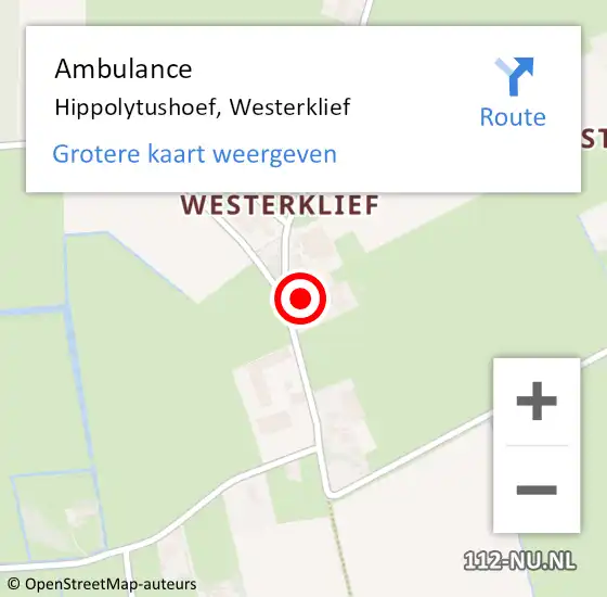 Locatie op kaart van de 112 melding: Ambulance Hippolytushoef, Westerklief op 23 september 2019 13:08