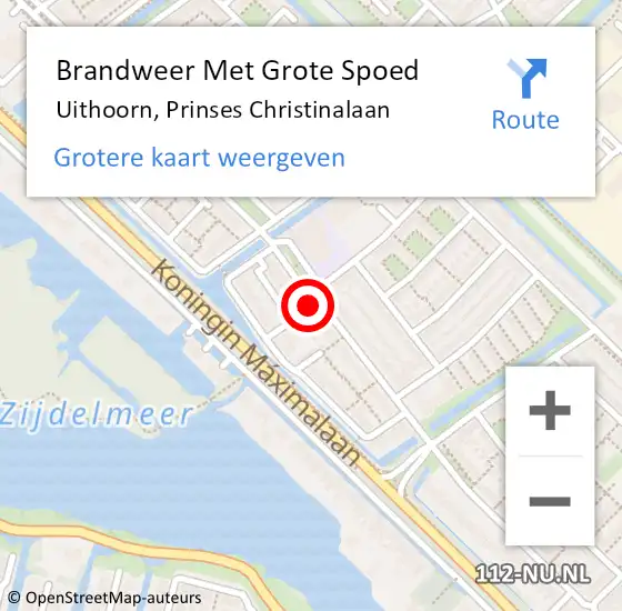 Locatie op kaart van de 112 melding: Brandweer Met Grote Spoed Naar Uithoorn, Prinses Christinalaan op 23 september 2019 13:30