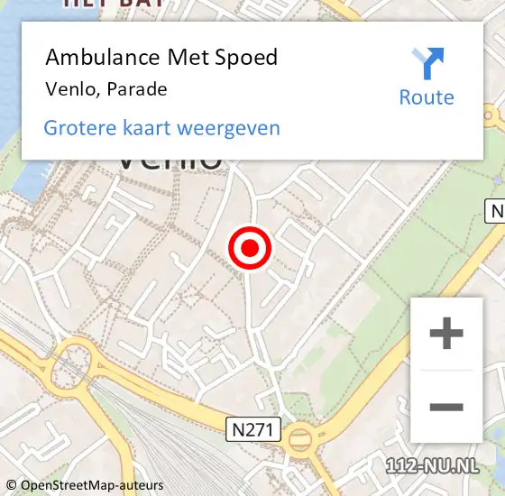 Locatie op kaart van de 112 melding: Ambulance Met Spoed Naar Venlo, Parade op 23 september 2019 13:48