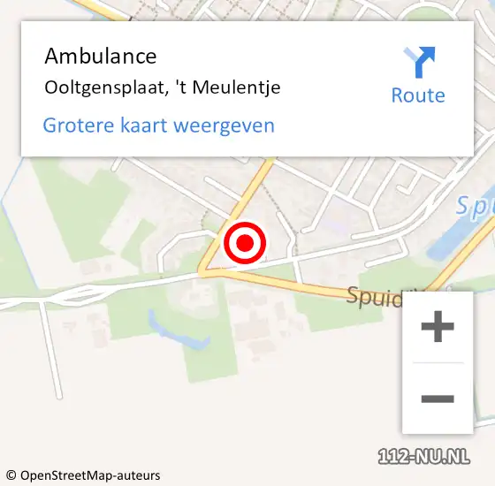 Locatie op kaart van de 112 melding: Ambulance Ooltgensplaat, 't Meulentje op 23 september 2019 14:31