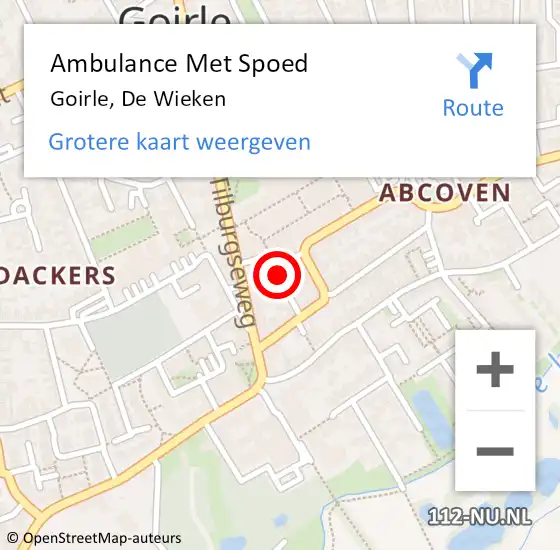 Locatie op kaart van de 112 melding: Ambulance Met Spoed Naar Goirle, De Wieken op 23 september 2019 14:57