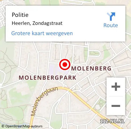 Locatie op kaart van de 112 melding: Politie Heerlen, Zondagstraat op 23 september 2019 18:51