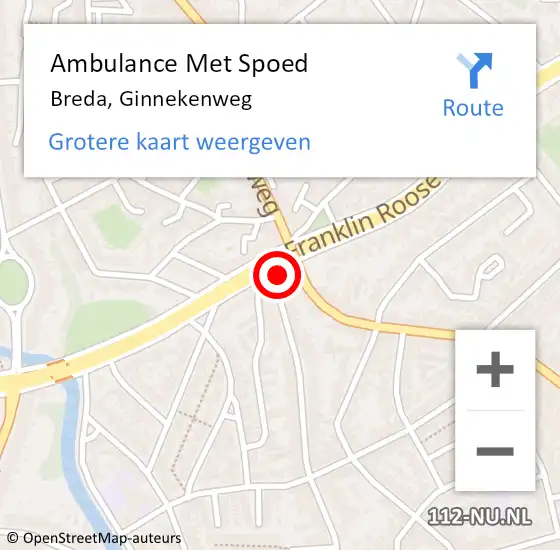 Locatie op kaart van de 112 melding: Ambulance Met Spoed Naar Breda, Ginnekenweg op 23 september 2019 19:12