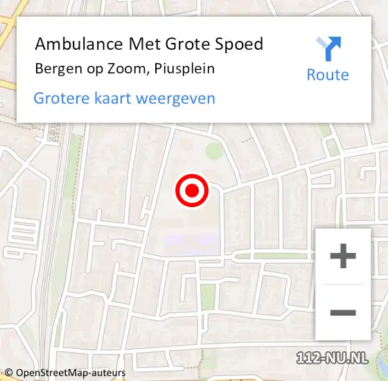 Locatie op kaart van de 112 melding: Ambulance Met Grote Spoed Naar Bergen op Zoom, Piusplein op 23 september 2019 23:10