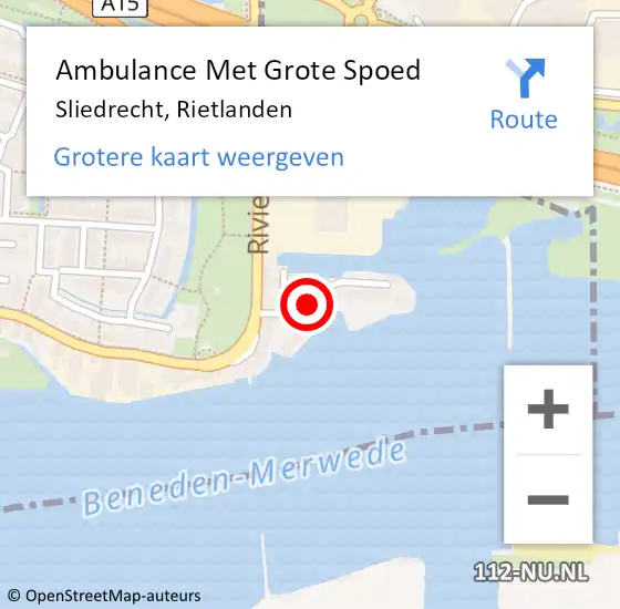 Locatie op kaart van de 112 melding: Ambulance Met Grote Spoed Naar Sliedrecht, Rietlanden op 24 september 2019 02:29