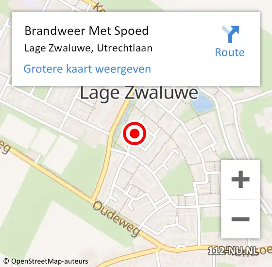 Locatie op kaart van de 112 melding: Brandweer Met Spoed Naar Lage Zwaluwe, Utrechtlaan op 24 september 2019 07:26