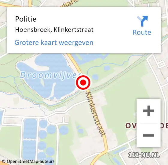 Locatie op kaart van de 112 melding: Politie Hoensbroek, Klinkertstraat op 24 september 2019 09:57