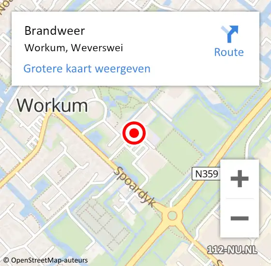 Locatie op kaart van de 112 melding: Brandweer Workum, Weverswei op 24 september 2019 10:39