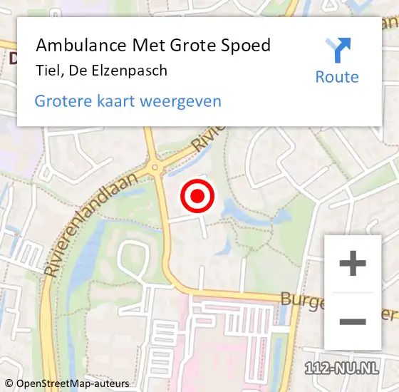 Locatie op kaart van de 112 melding: Ambulance Met Grote Spoed Naar Tiel, De Elzenpasch op 24 september 2019 10:48