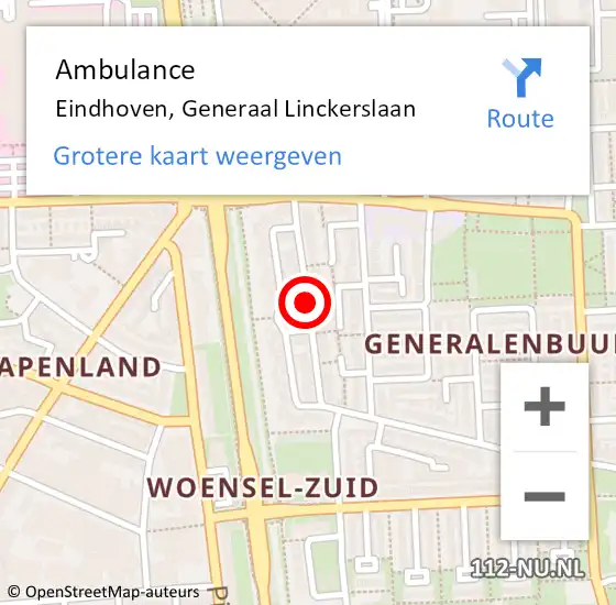 Locatie op kaart van de 112 melding: Ambulance Eindhoven, Generaal Linckerslaan op 24 september 2019 11:15