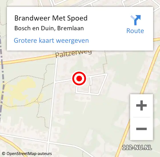 Locatie op kaart van de 112 melding: Brandweer Met Spoed Naar Bosch en Duin, Bremlaan op 24 september 2019 12:05