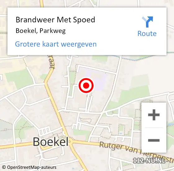 Locatie op kaart van de 112 melding: Brandweer Met Spoed Naar Boekel, Parkweg op 24 september 2019 16:42