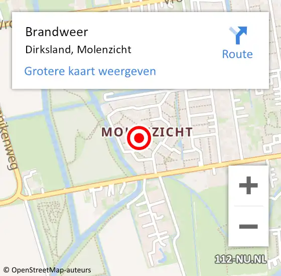 Locatie op kaart van de 112 melding: Brandweer Dirksland, Molenzicht op 24 september 2019 19:19