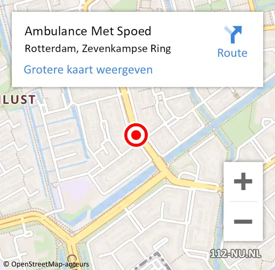 Locatie op kaart van de 112 melding: Ambulance Met Spoed Naar Rotterdam, Zevenkampse Ring op 24 september 2019 22:11
