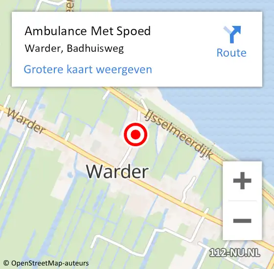 Locatie op kaart van de 112 melding: Ambulance Met Spoed Naar Warder, Badhuisweg op 24 september 2019 22:47