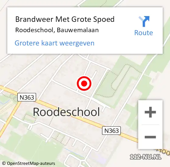 Locatie op kaart van de 112 melding: Brandweer Met Grote Spoed Naar Roodeschool, Bauwemalaan op 14 april 2014 19:08