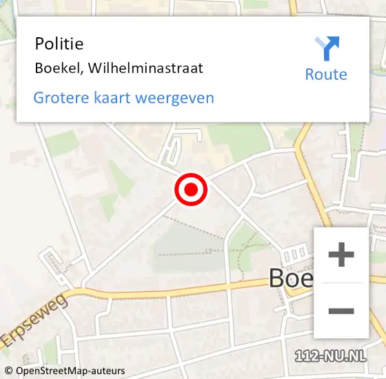 Locatie op kaart van de 112 melding: Politie Boekel, Wilhelminastraat op 25 september 2019 09:07